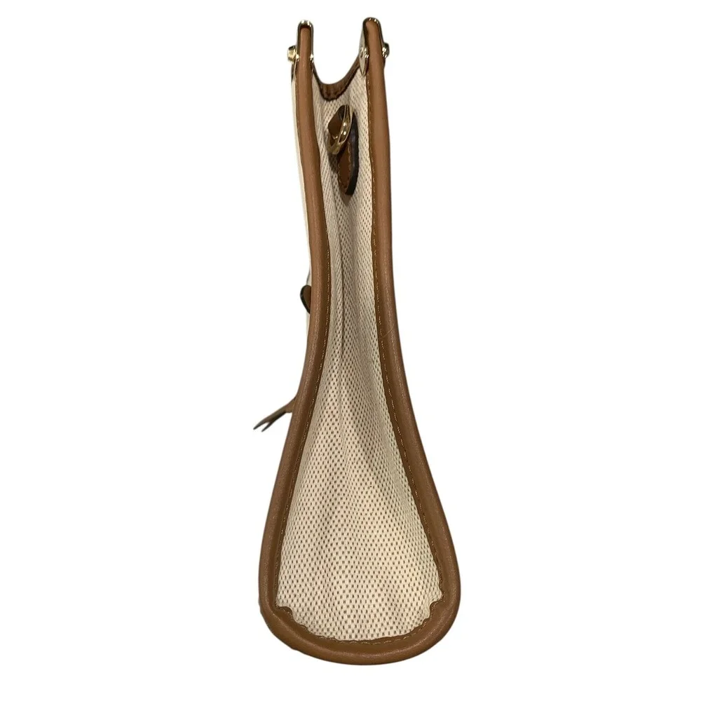 Michael Kors Jane Large Canvas Clutch Natural Leather Trim NEW 30T1GJBC3C
